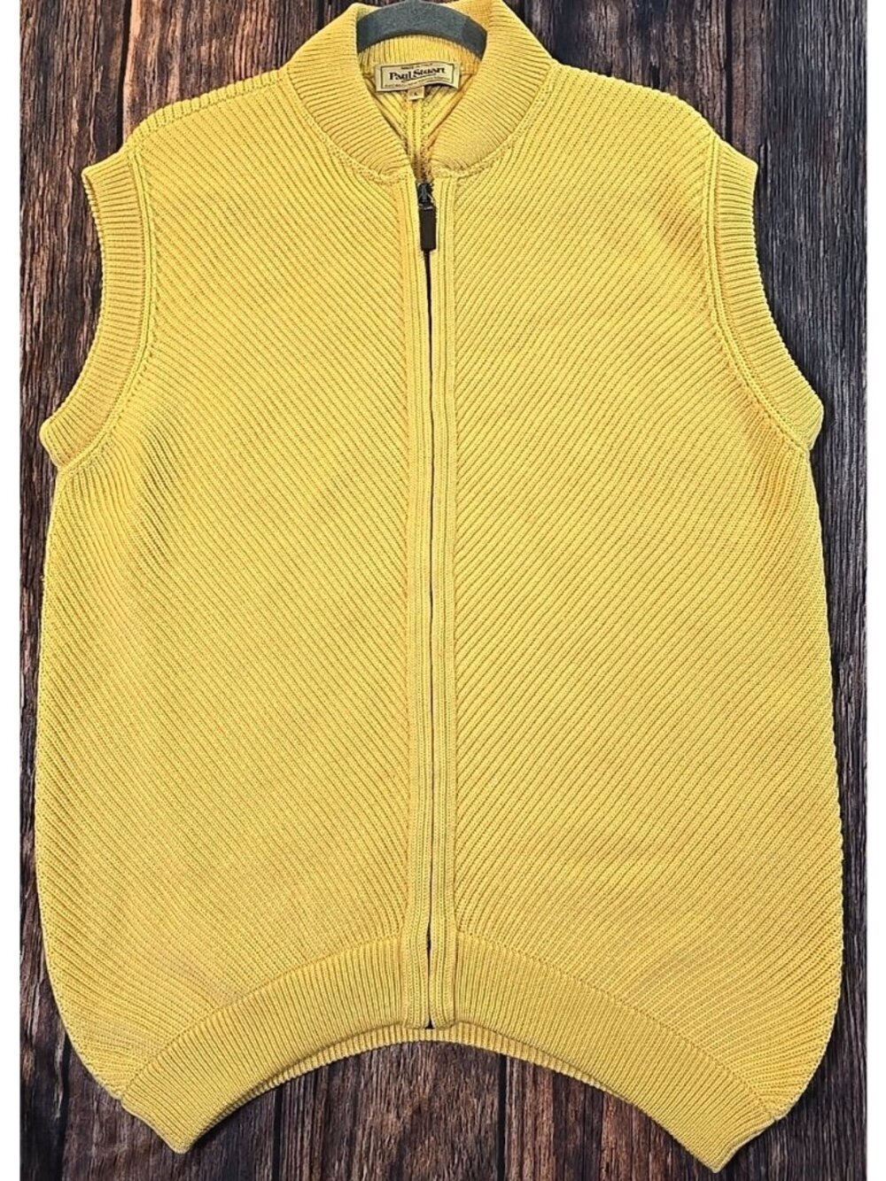 Paul Stuart Merino Wool Yellow Full Zip Cardigan Sweater Vest Italy Made Men's L